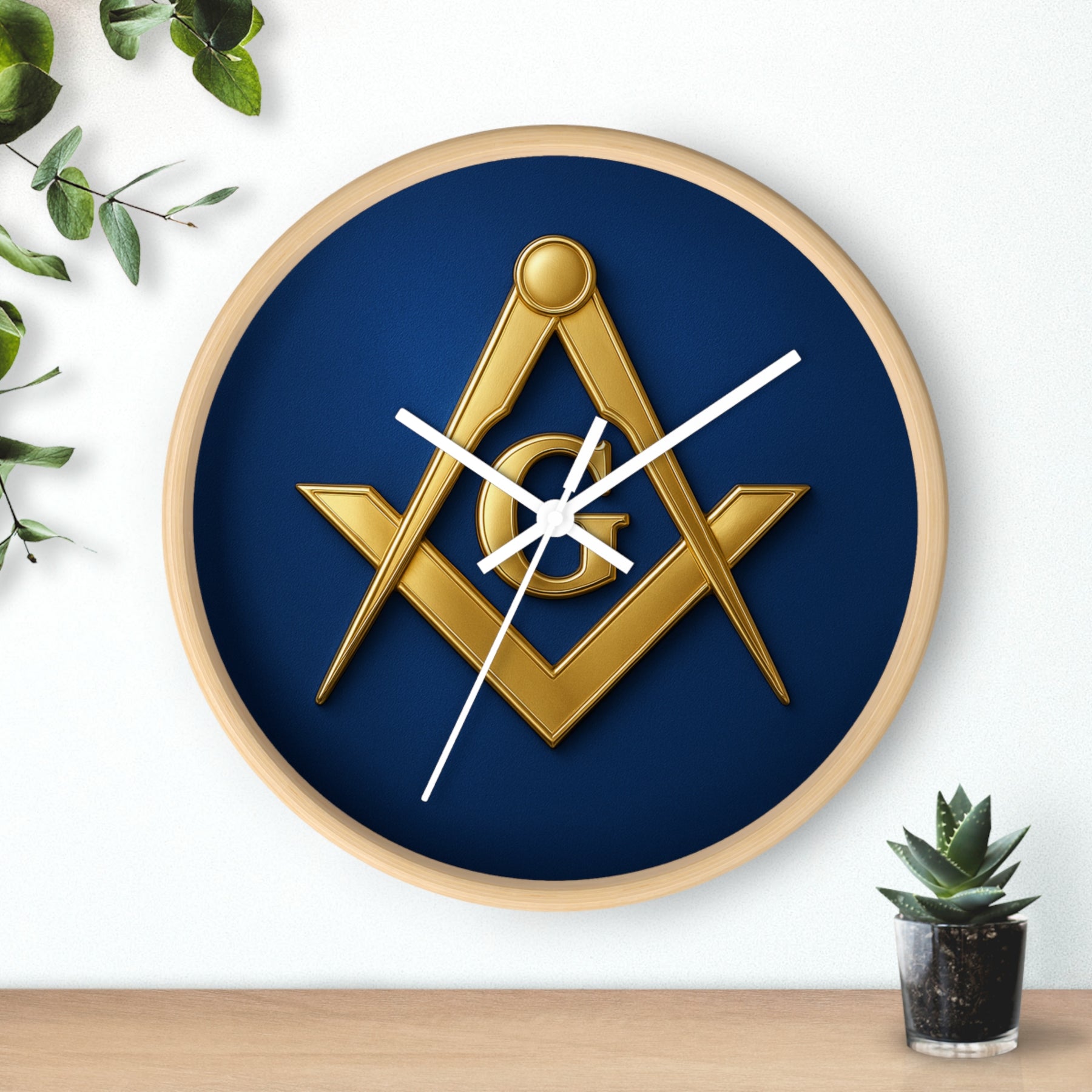 Master Mason Blue Lodge Clock - S & C Emblem on Elegant Wooden Frame - Bricks Masons