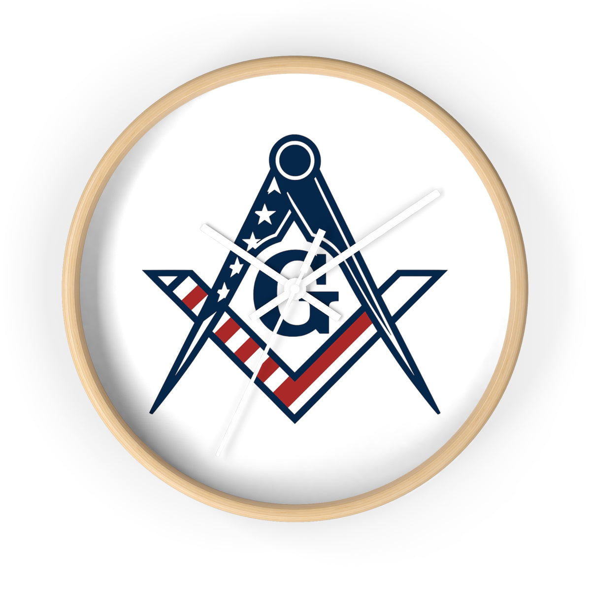 Master Mason Blue Lodge Clock - Square & Compass G with American Flag Design - Bricks Masons