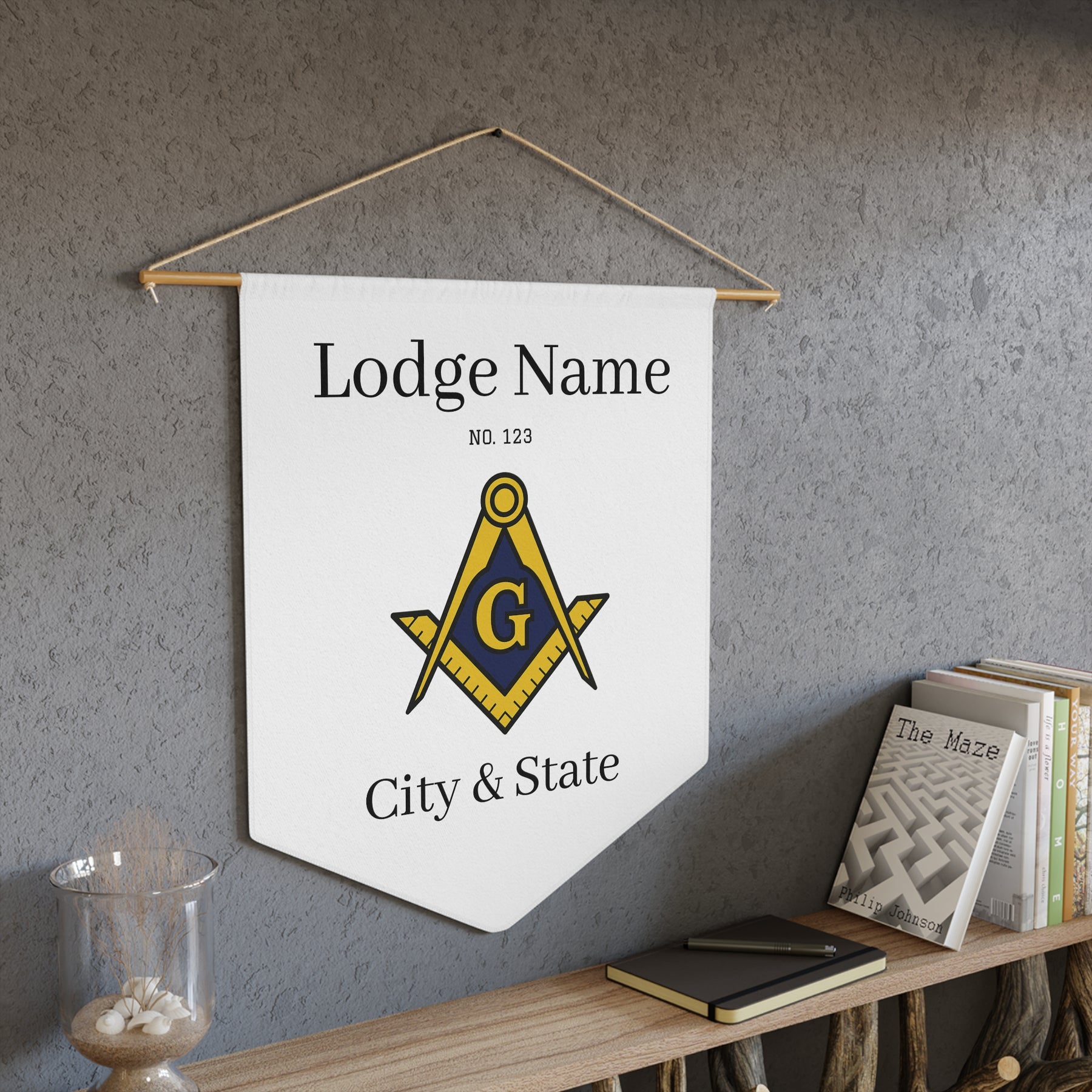 Master Mason Blue Lodge Pennant - Square & Compass G with Customization - Bricks Masons