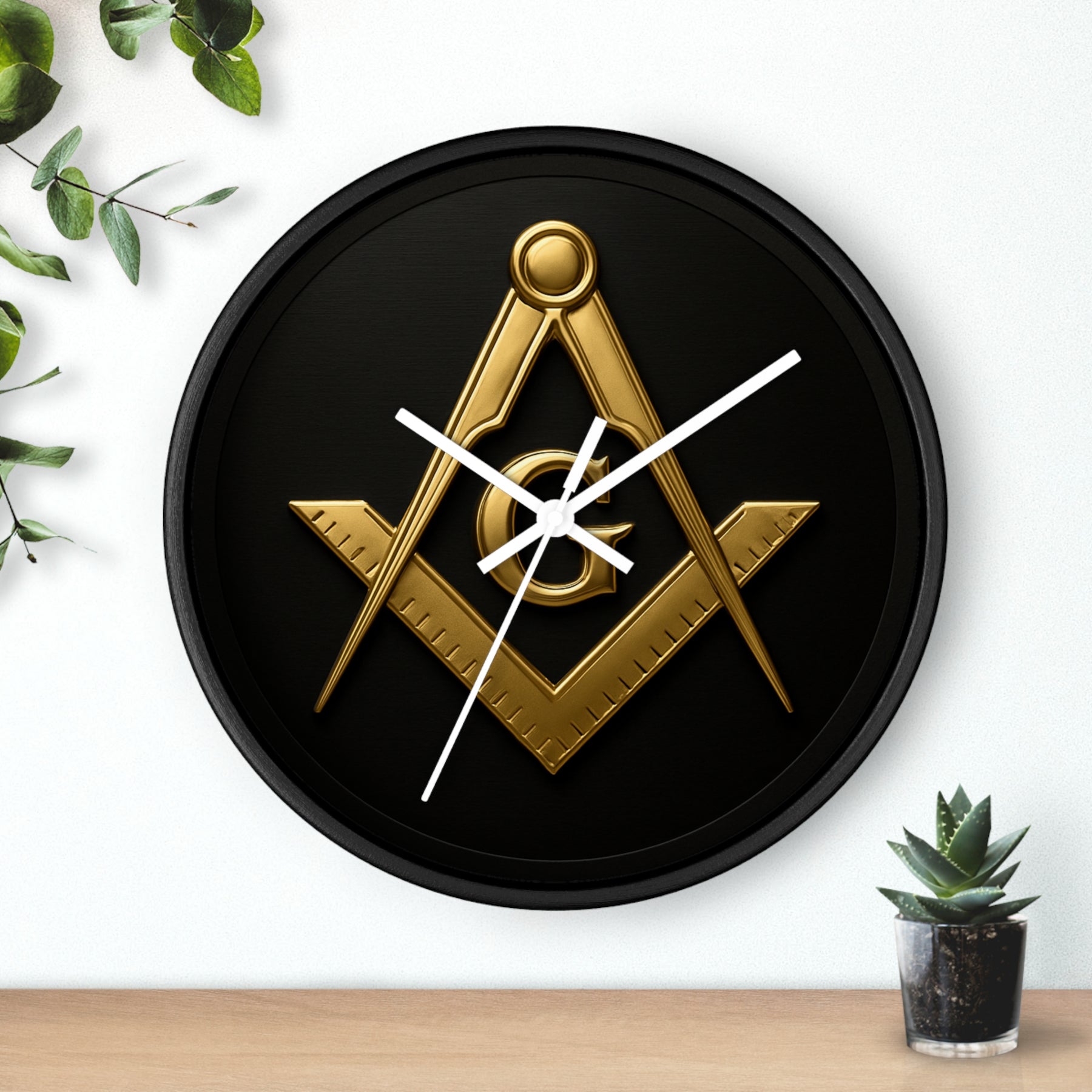 Master Mason Blue Lodge Clock - S&C with G Design on Wood Frame - Bricks Masons