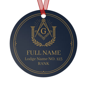 Master Mason Blue Lodge Christmas Ornament - Square & Compass G with Pillars Personalized - Bricks Masons
