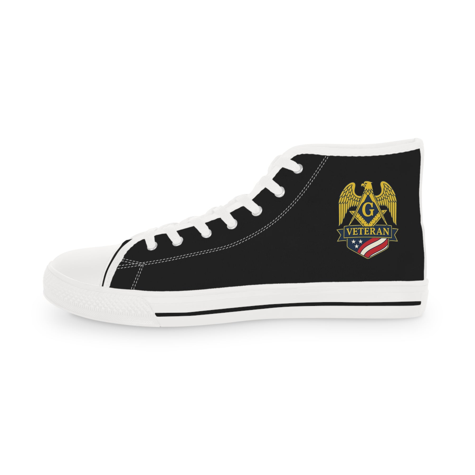 Master Mason Blue Lodge Sneaker - High Top Black & White Sole Black Canvas Veteran Mason - Bricks Masons