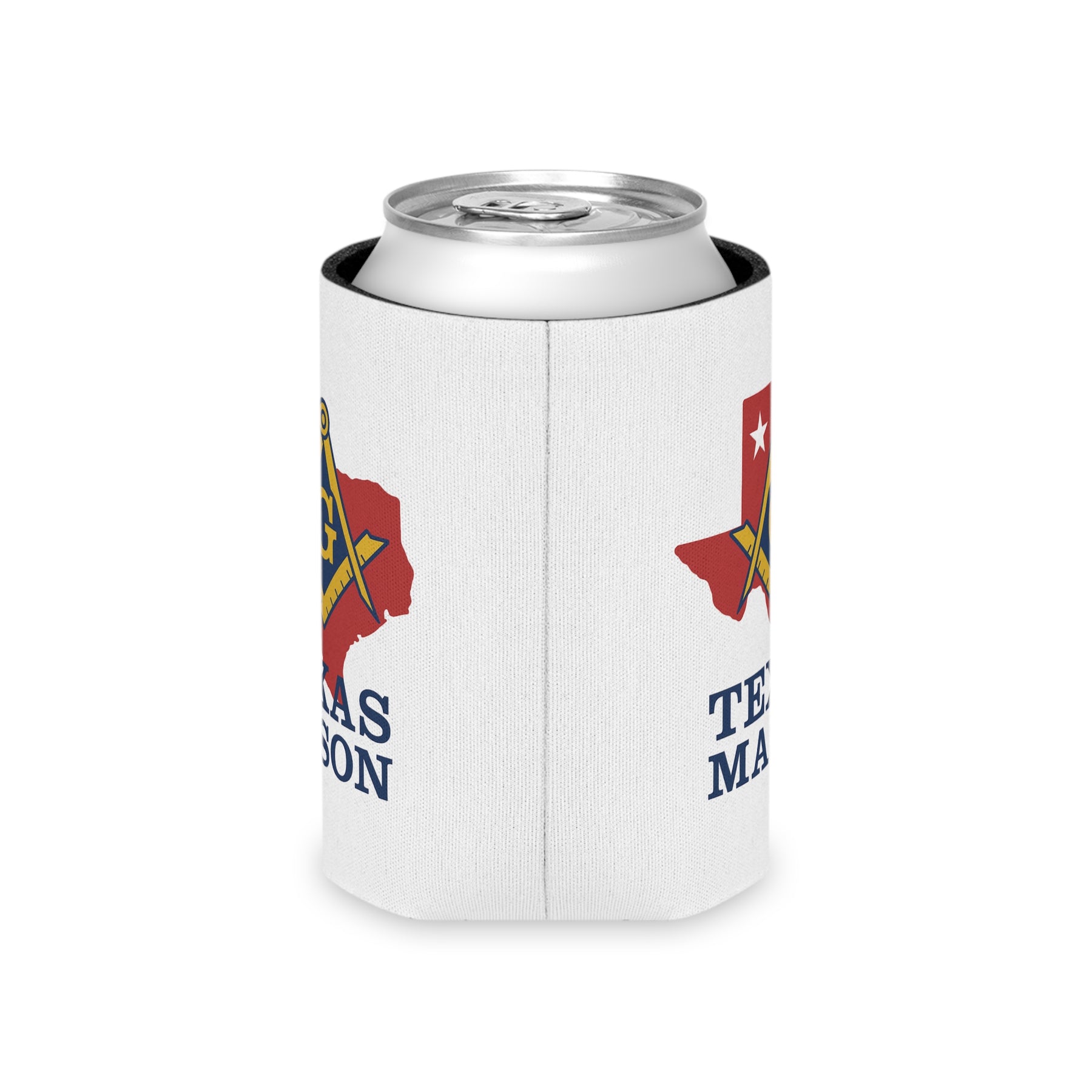 Master Mason Blue Lodge Can Cooler - Texas Mason Square & Compass G - Bricks Masons