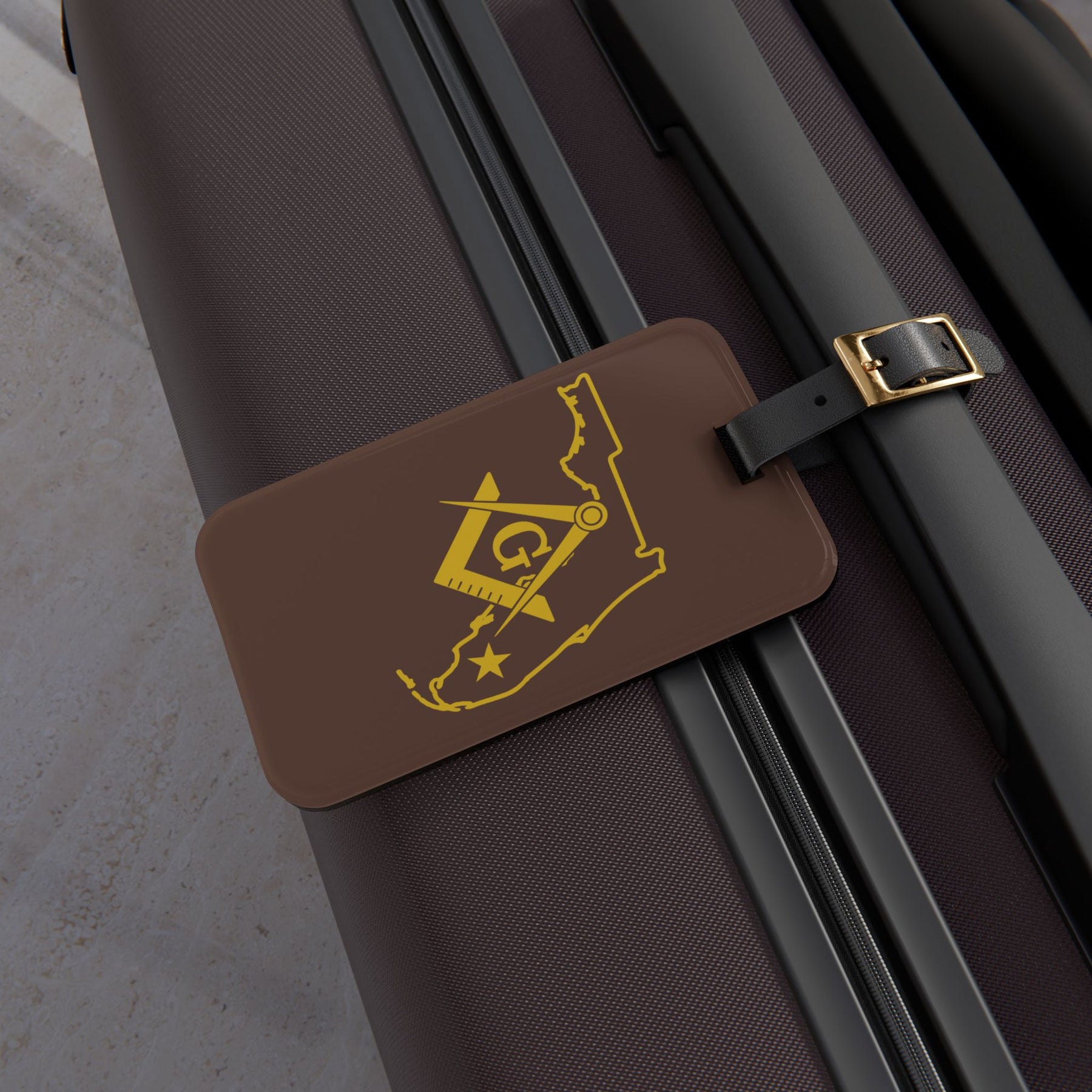 Master Mason Blue Lodge Luggage Tag - Florida Mason With Black Leather Strap - Bricks Masons