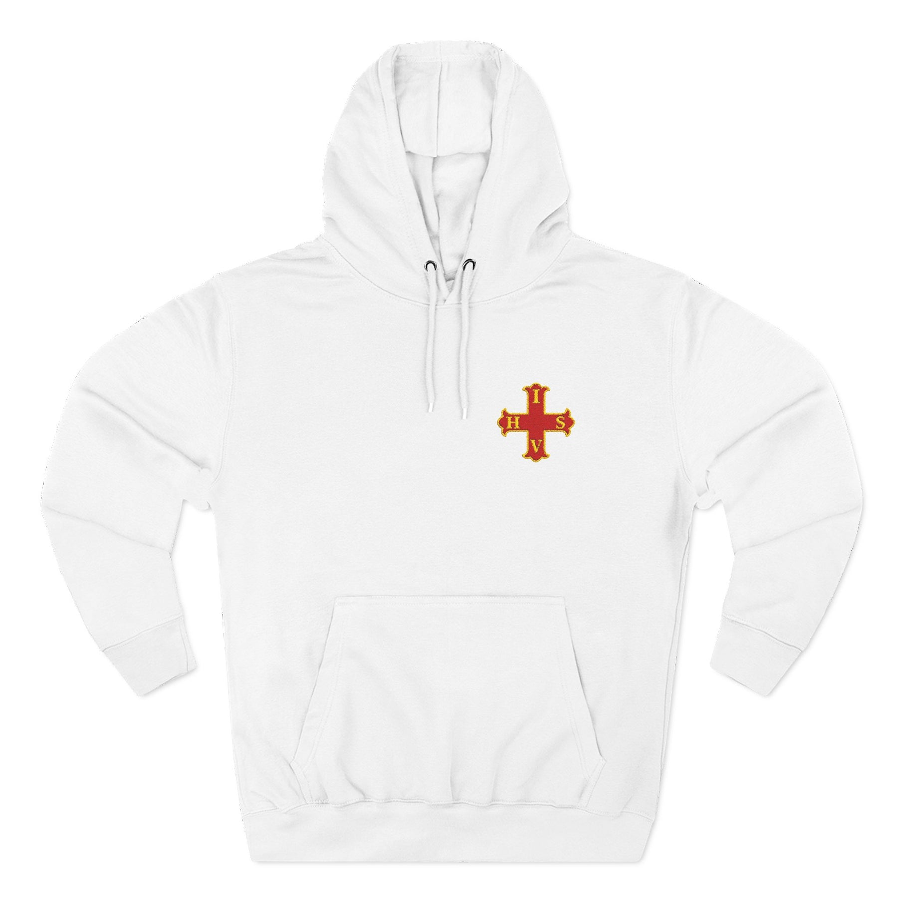 Red Cross of Constantine Hoodie - Three-Panel Fleece Chest Embroidered Motif - Bricks Masons