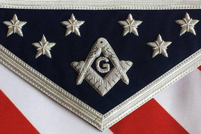 Master Mason Blue Lodge Apron - USA Flag White, Red & Blue Hand Embroidery