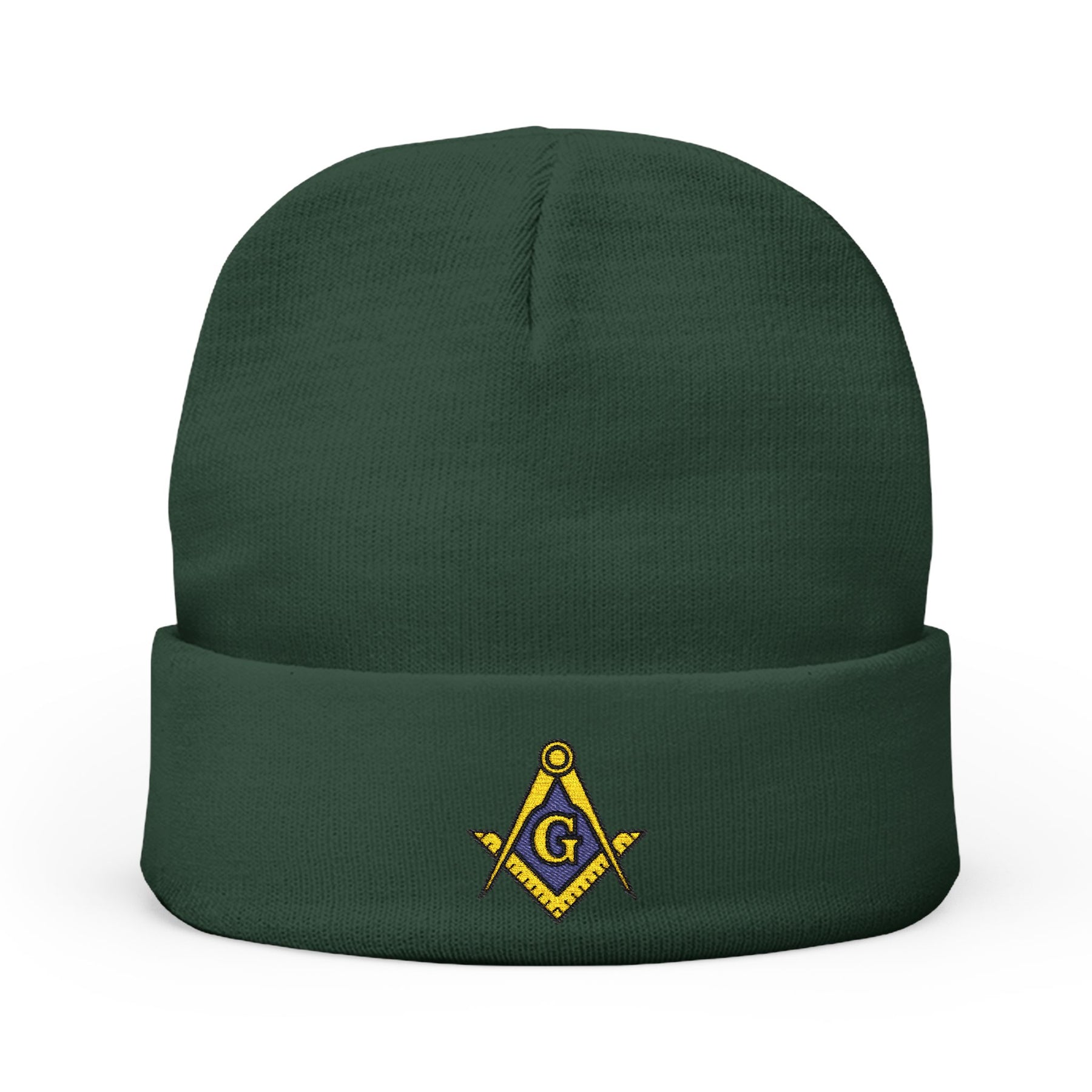Master Mason Blue Lodge Beanie - Knit Embroidery Gold & Blue Square and Compass G - Bricks Masons