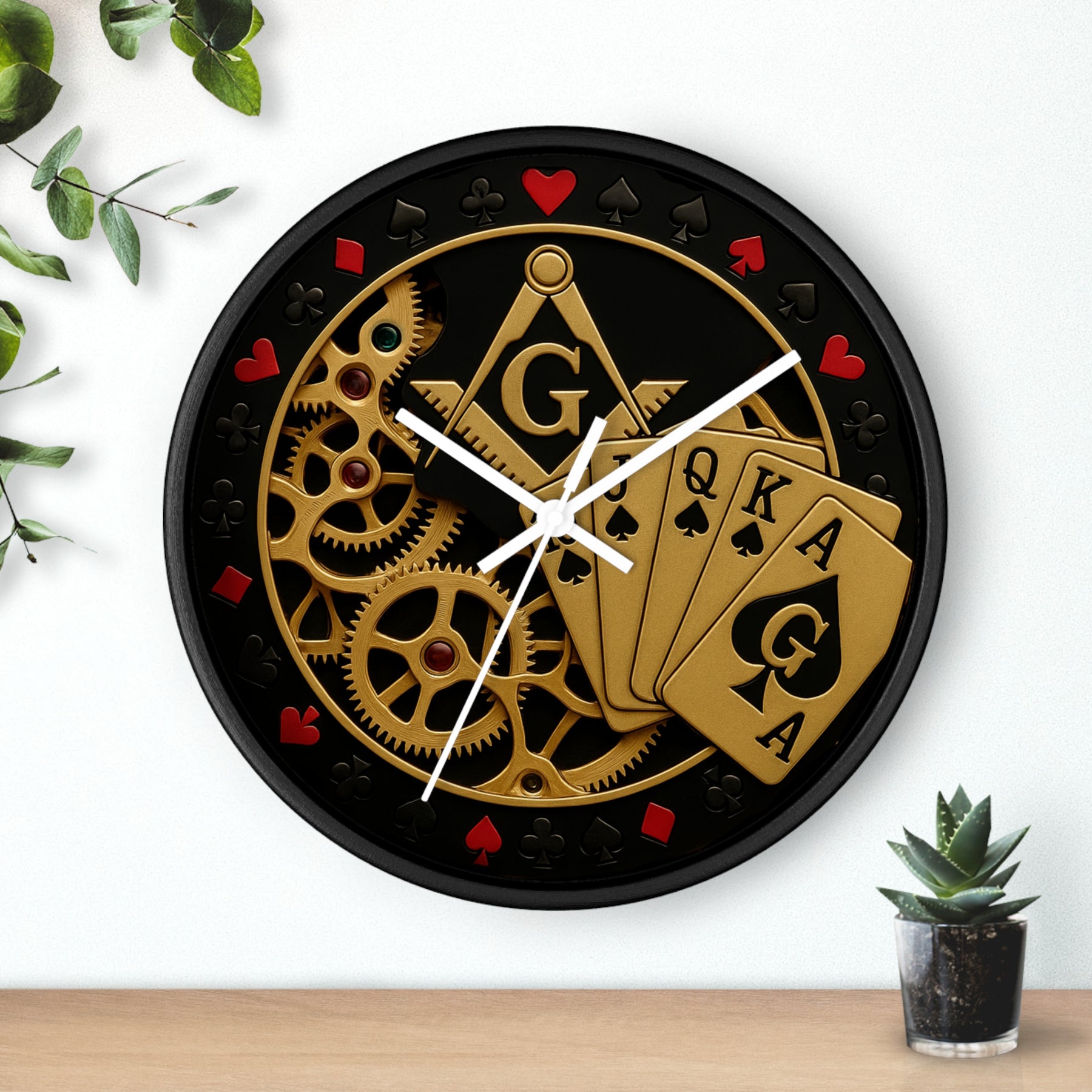 Master Mason Blue Lodge Clock - S&C G with Deck of Cards & Gear - Bricks Masons