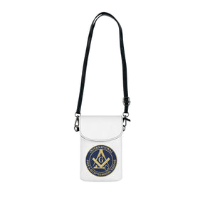 International Masons Cell Phone Wallet - White Microfiber Leather Hands-Free Wallet - Bricks Masons