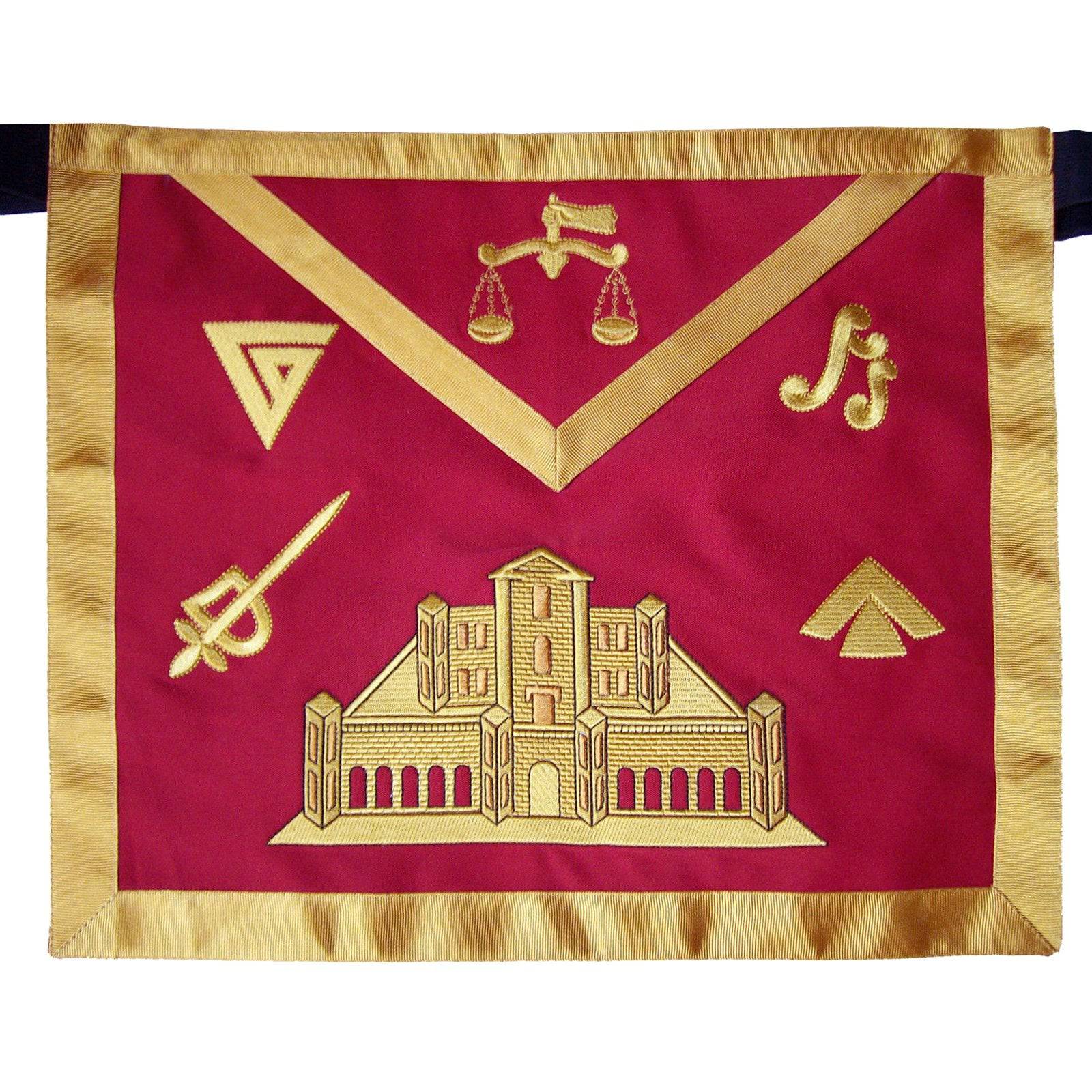 16th Degree Scottish Rite Apron - Red with Gold Borders - Bricks Masons