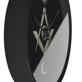 Master Mason Blue Lodge Clock - S&C on Wooden Frame with Plexiglass Cover - Bricks Masons