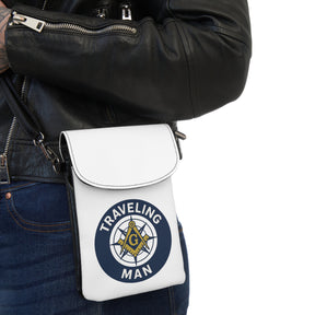 Master Mason Blue Lodge Cell Phone Wallet - Traveling Man Microfiber Leather - Bricks Masons