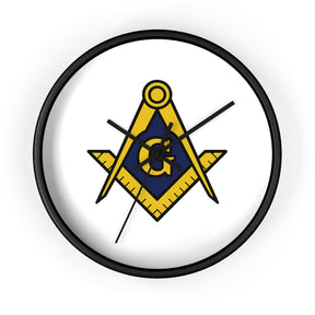 Master Mason Blue Lodge Clock - Wood Frame with Golden Square & Compass G - Bricks Masons