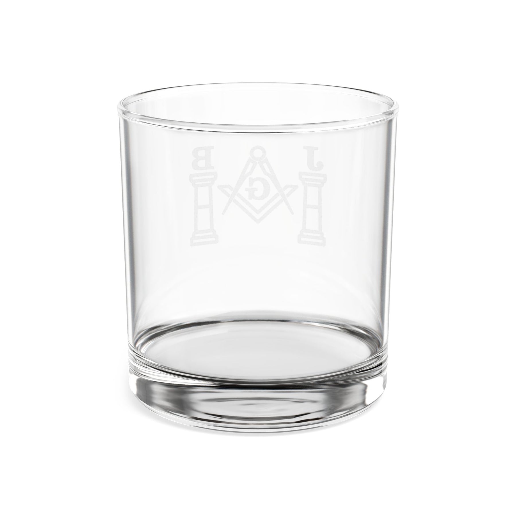 Master Mason Blue Lodge Whiskey Glass - Square & Compass G with J&B Pillars