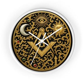 Master Mason Blue Lodge Clock - S&C G with Sun Moon & Eye with Golden Ornates - Bricks Masons