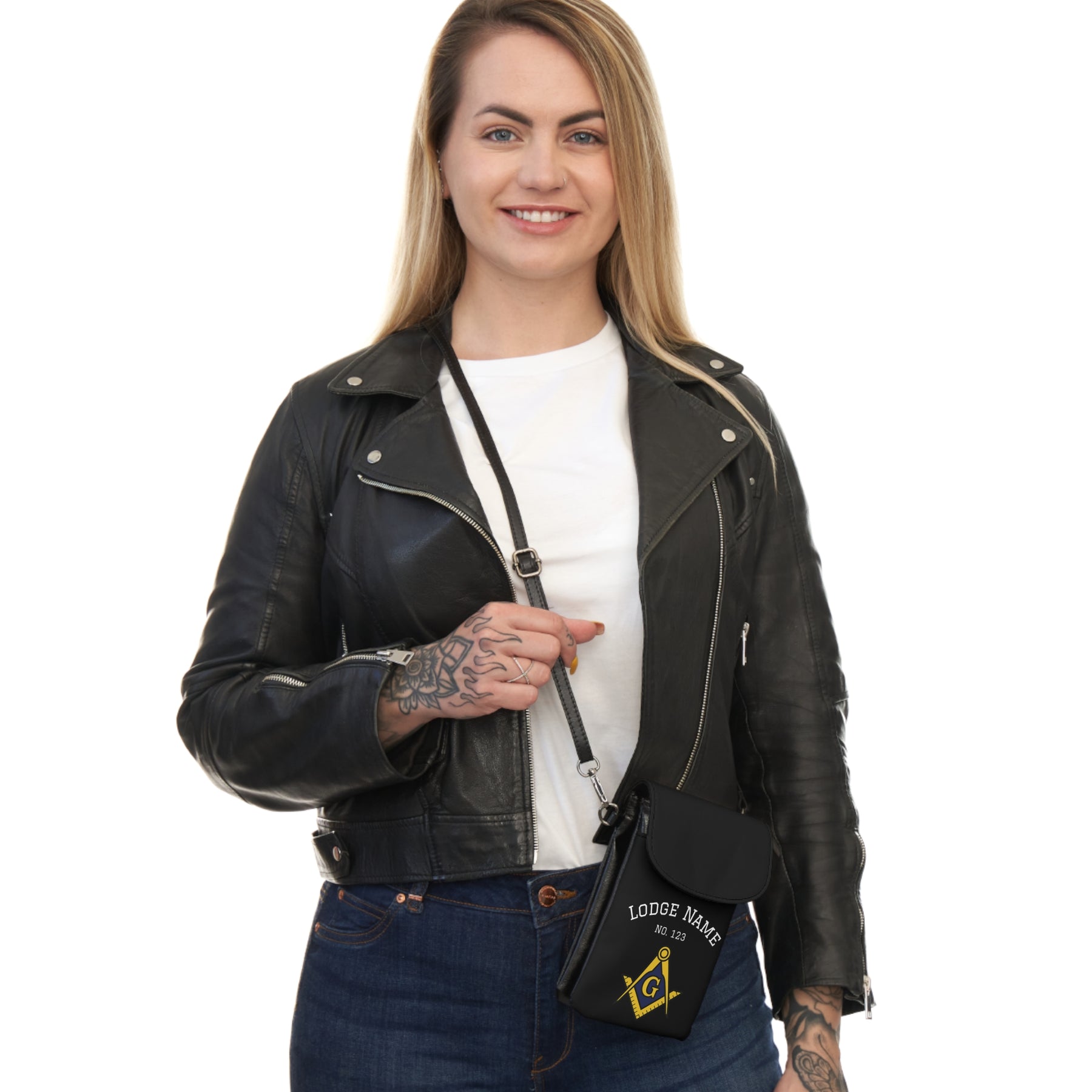 Master Mason Blue Lodge Cell Phone Wallet - Customizable With Microfiber Leather - Bricks Masons