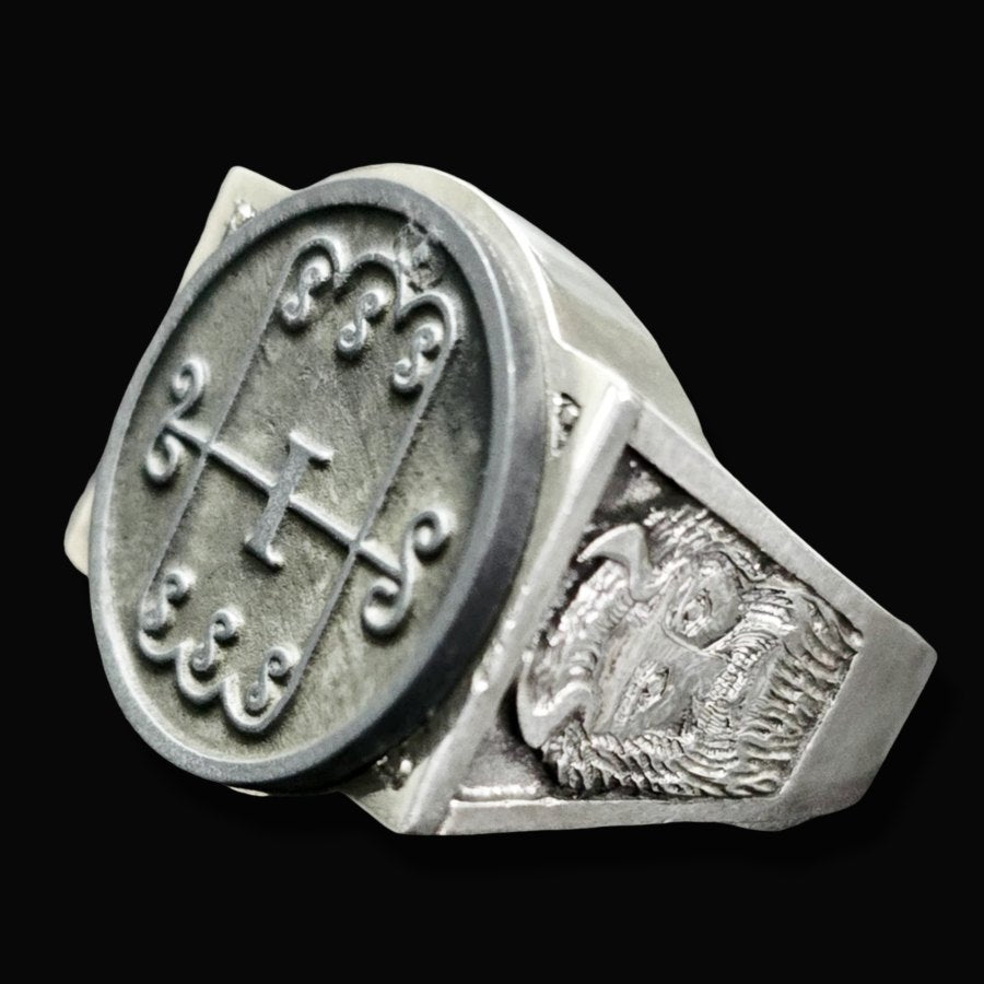 Demon Ring 7 Marquis Aamon 72 Demons Lesser Key of Solomon Goetia In Silver 2.2 cm x 1.8 cm 18 Gr Art 1785 - Bricks Masons