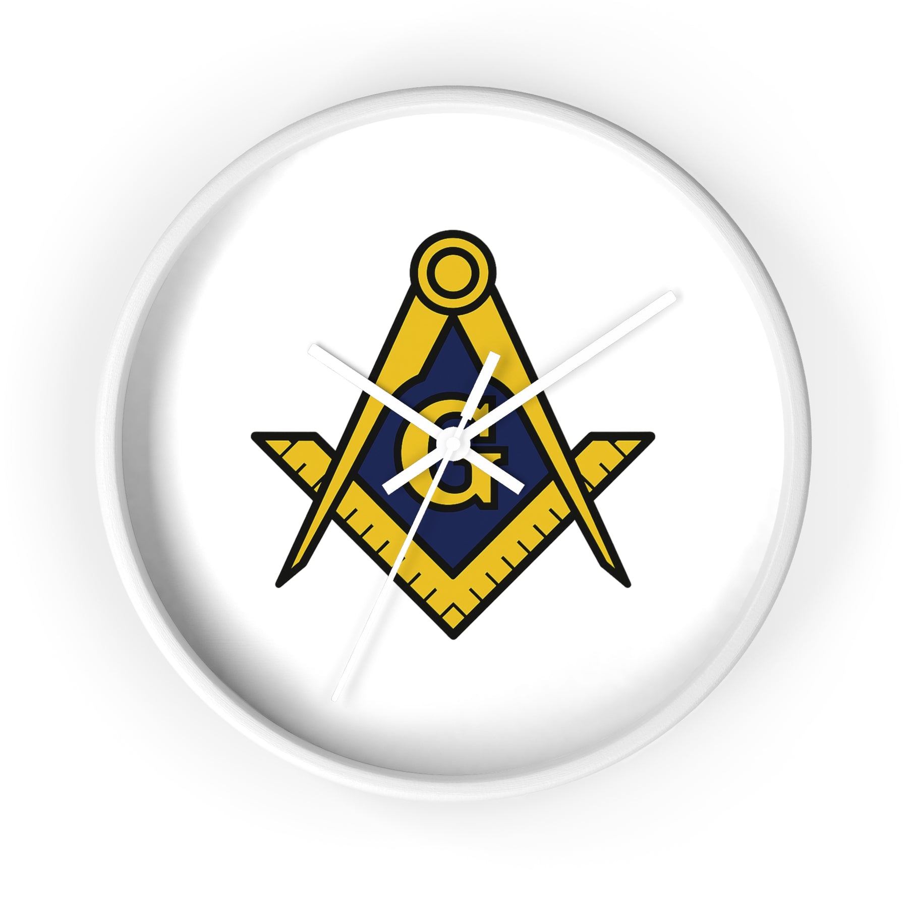 Master Mason Blue Lodge Clock - Wood Frame with Golden Square & Compass G - Bricks Masons