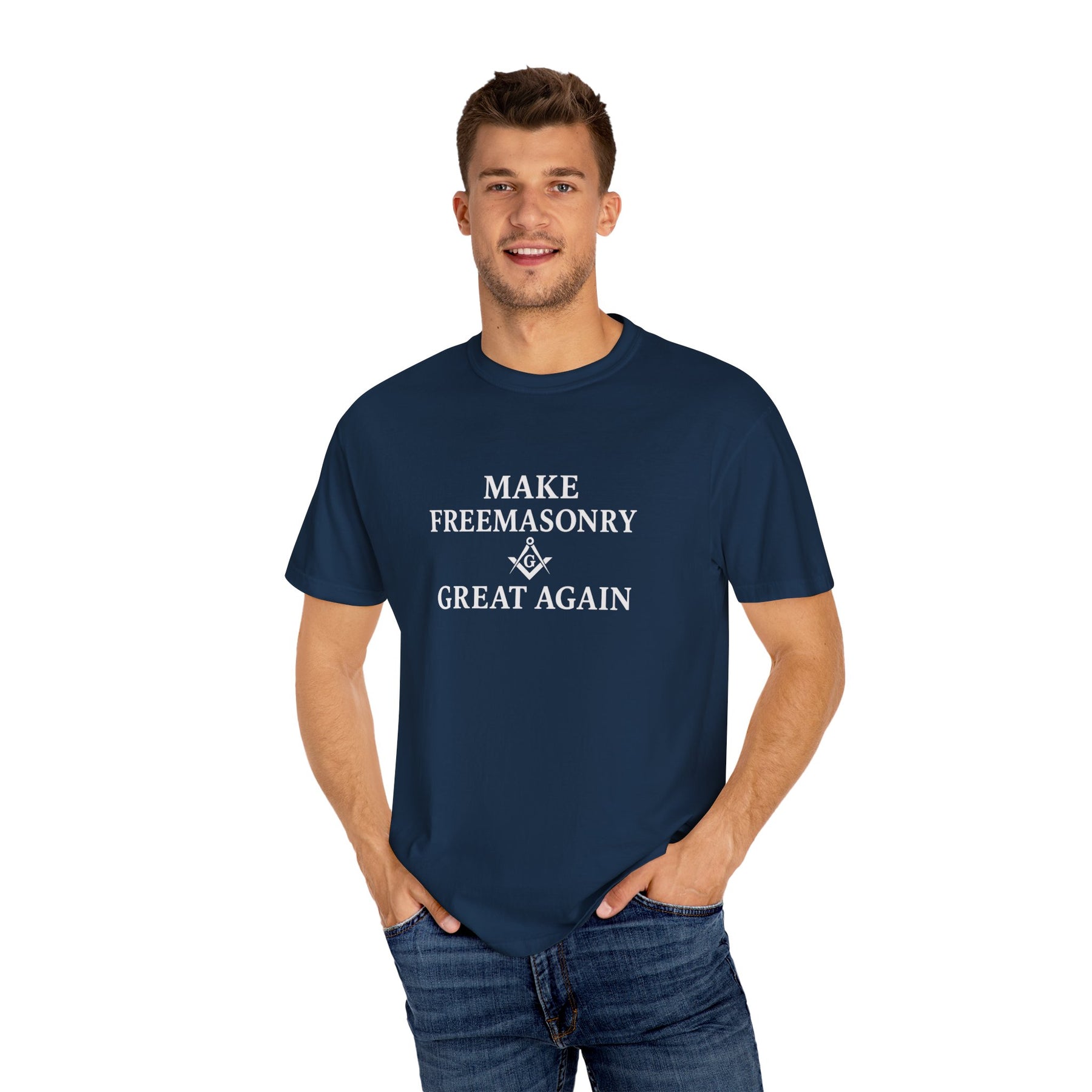 Master Mason Blue Lodge T-Shirt - Make Freemasonry Great Again Garment-Dyed Tee - Bricks Masons