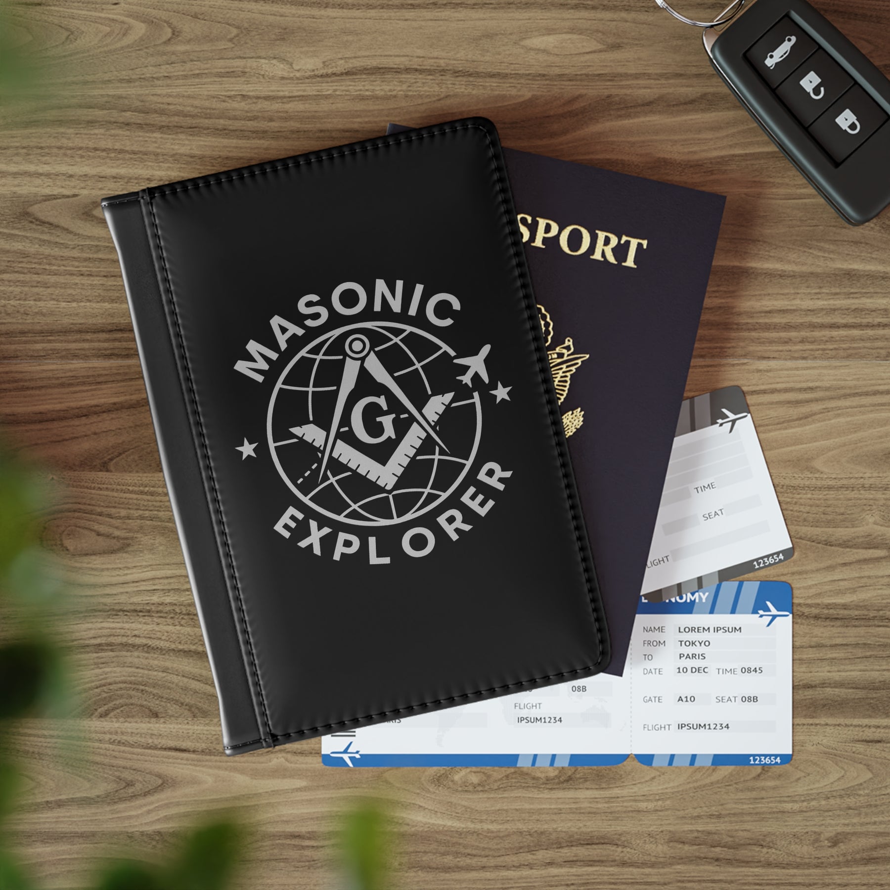 Master Mason Blue Lodge Passport Cover - Black PU Leather With Inner Compartments - Bricks Masons