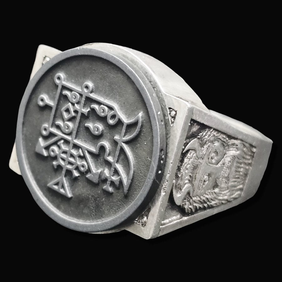 Demon Ring 53 PRESIDENT CAMIO 72 Demons Minor Key of Solomon Goetia In Silver 2.2 cm x 1.8 cm 18 Gr Art 1831 - Bricks Masons