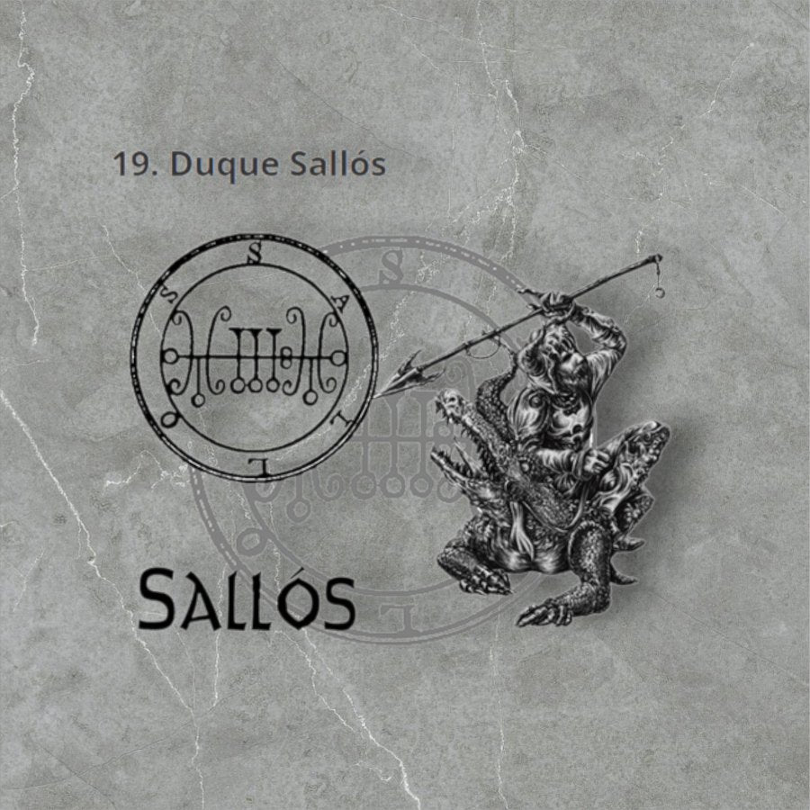 Demon Pendant 19 DUKE SALLOS and Secret Seal of Solomon 72 Demons Lesser Key of Solomon Goetia In Silver 3 x 2.5 cm 12 Gr Art 1878 - Bricks Masons