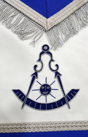 Past Master Blue Lodge Apron - Blue with Tabs & Silver Fringe