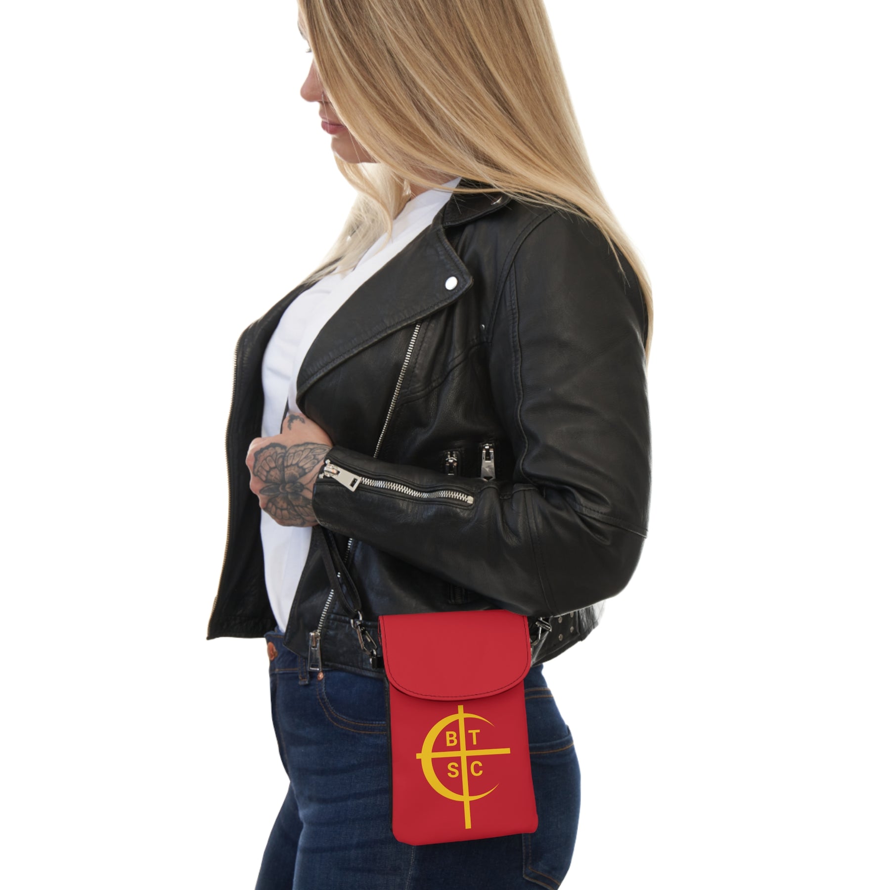 Council of Crusaders Cell Phone Wallet - Red & Yellow Microfiber Leather - Bricks Masons