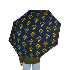 Master Mason Blue Lodge Umbrella - Dark Blue with Golden Square & Compass G - Bricks Masons