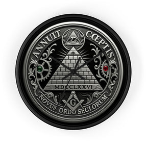 Master Mason Blue Lodge Clock - S&C with Pyramid & All Seeing Eye Latin Motto - Bricks Masons