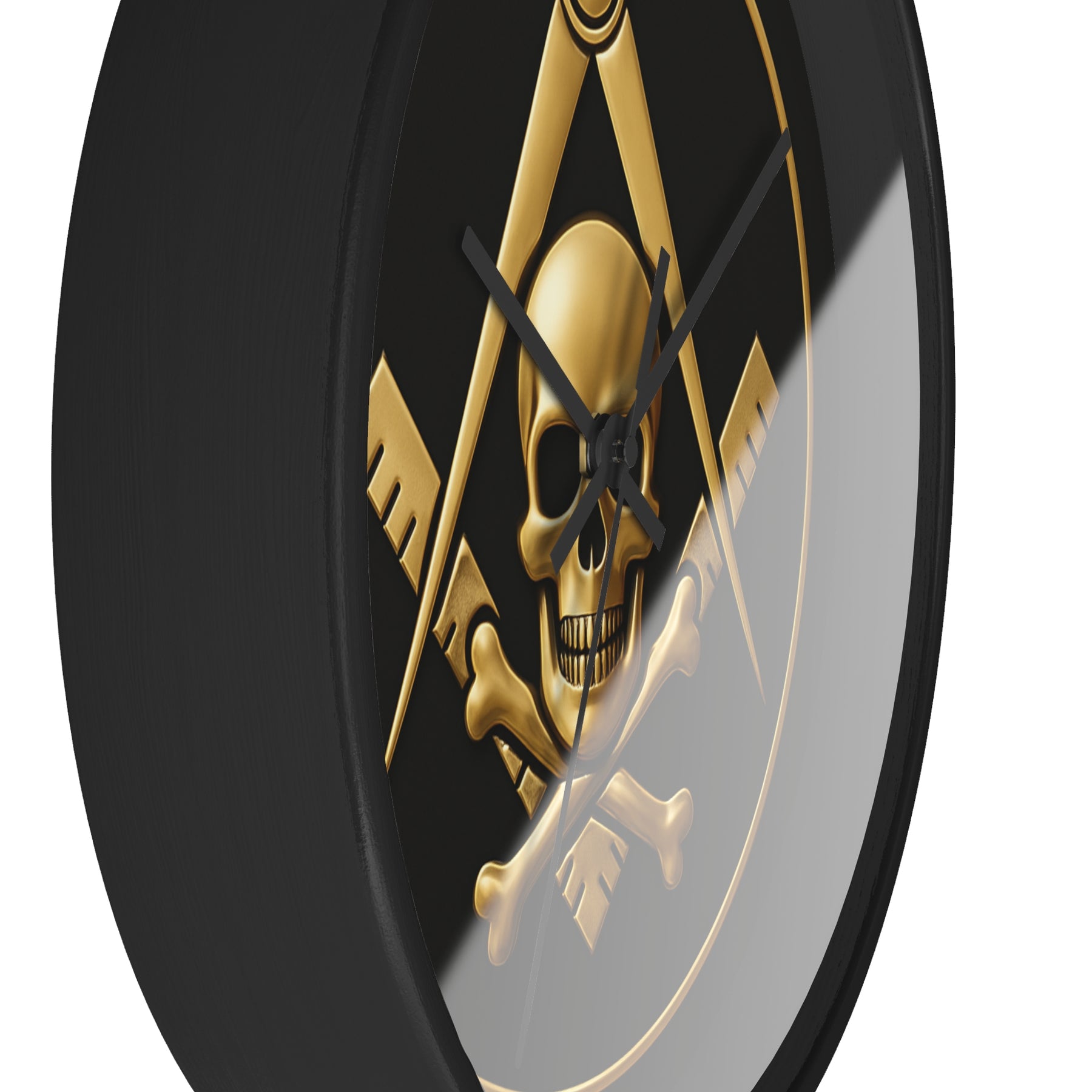 Widows Sons Clock - Square & Compass with Skull Emblem on Wooden Frame - Bricks Masons