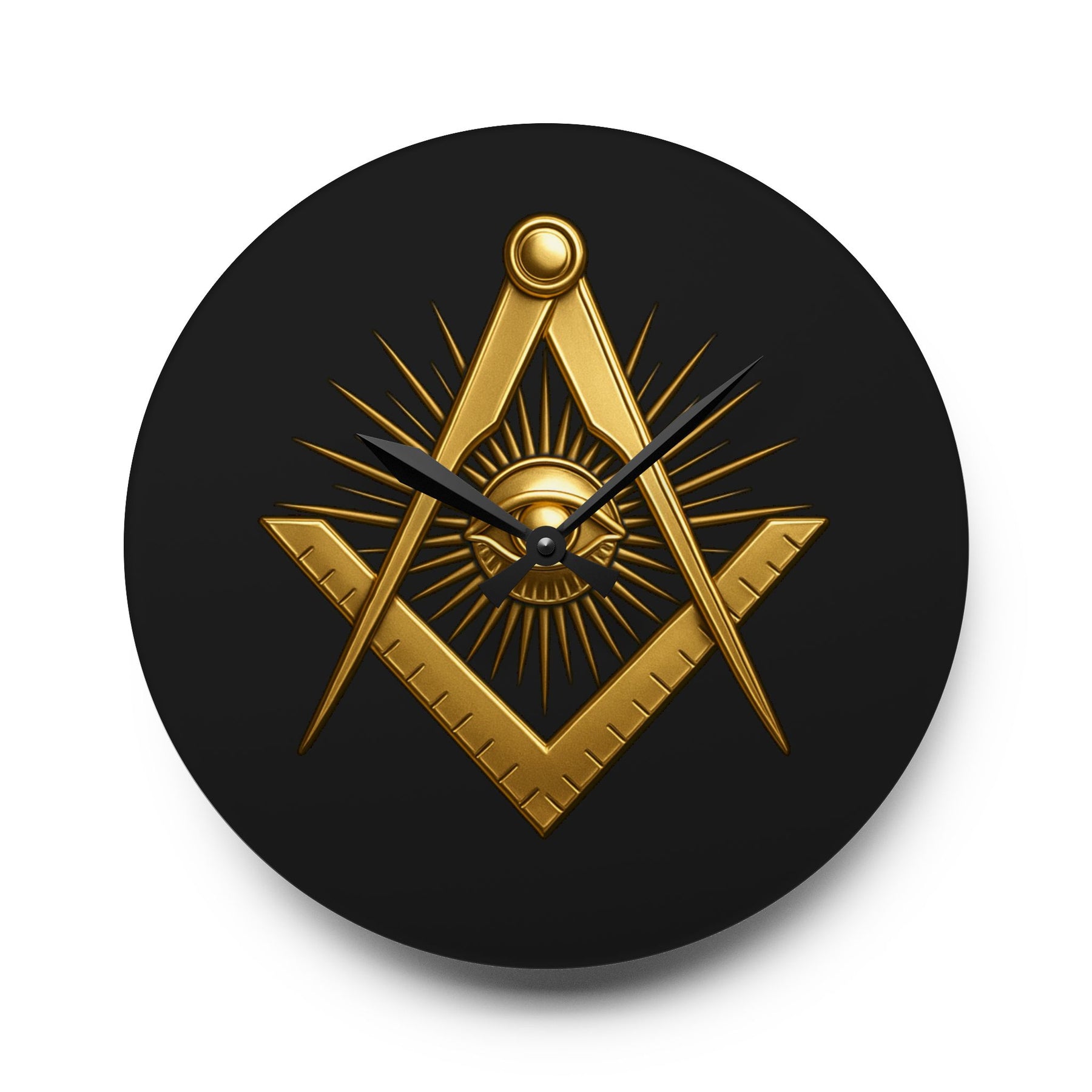 Master Mason Blue Lodge Clock - All Seeing Eye Within Square & Compass - Bricks Masons