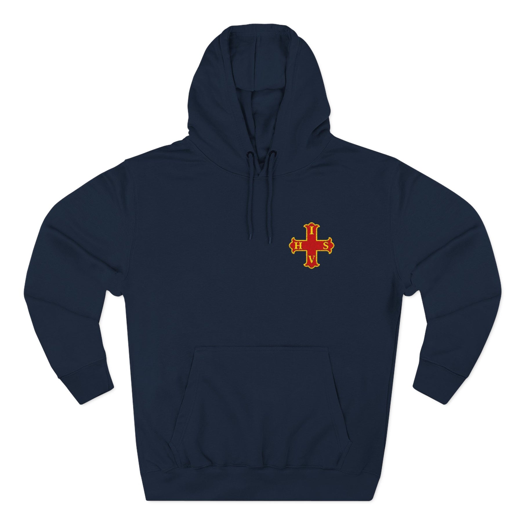 Red Cross of Constantine Hoodie - Three-Panel Fleece Chest Embroidered Motif - Bricks Masons