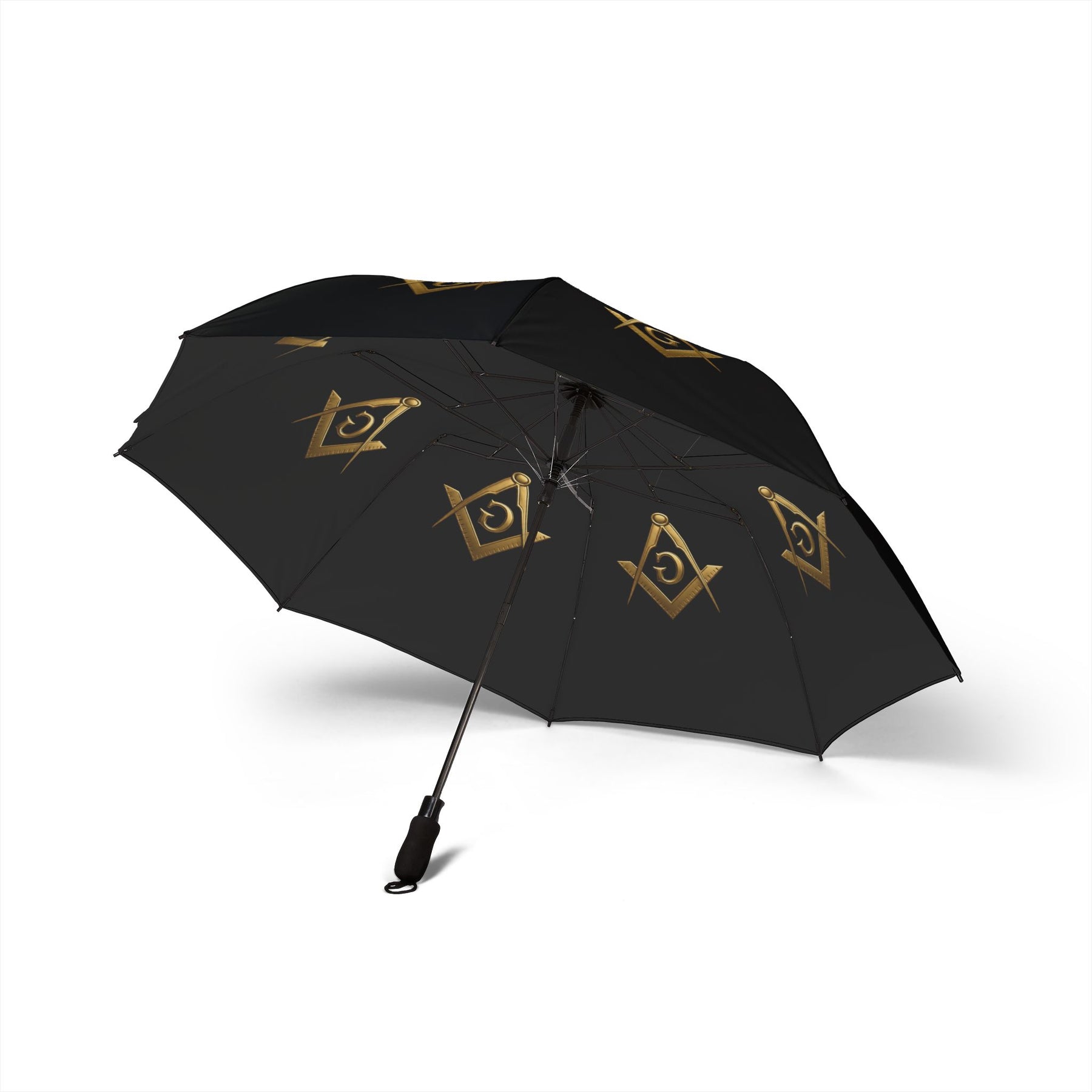 Master Mason Blue Lodge Umbrella - Black with Gold Square & Compass G - Bricks Masons