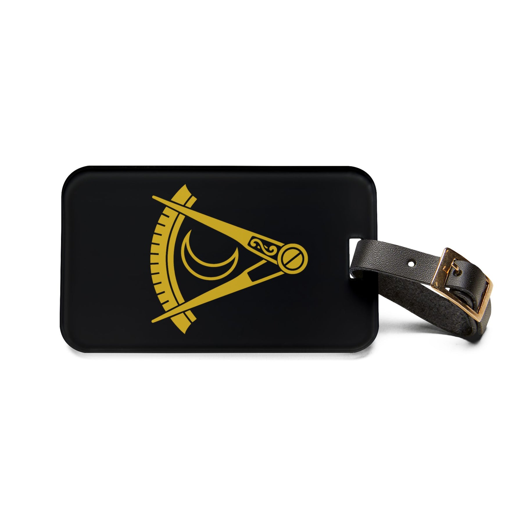 District Deputy Grand Master Blue Lodge Luggage Tag - Gold With Black Leather Strap - Bricks Masons