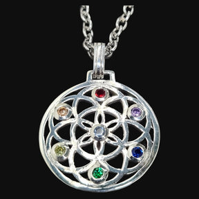 I Pendant Seed of Life and Chakras in Silver Kabbalah Art 258 - Bricks Masons
