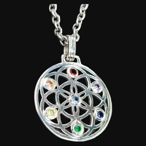 I Pendant Seed of Life and Chakras in Silver Kabbalah Art 258 - Bricks Masons