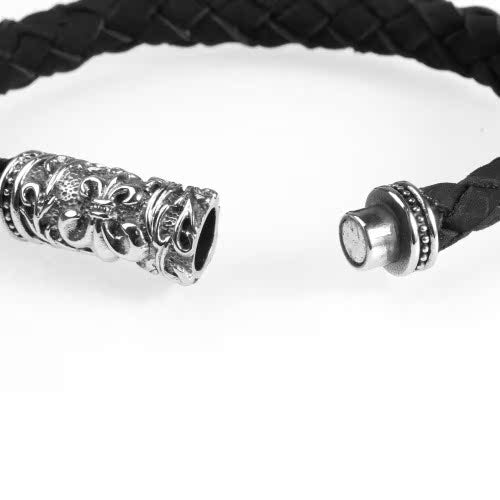 Knights Templar Commandery Bracelet - Silver & Black Leather Bracelet With Magnetic Buckle - Bricks Masons