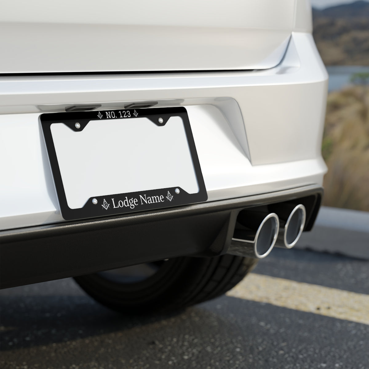 Master Mason Blue Lodge License Plate Frame - Sleek Black Metal with Customization - Bricks Masons