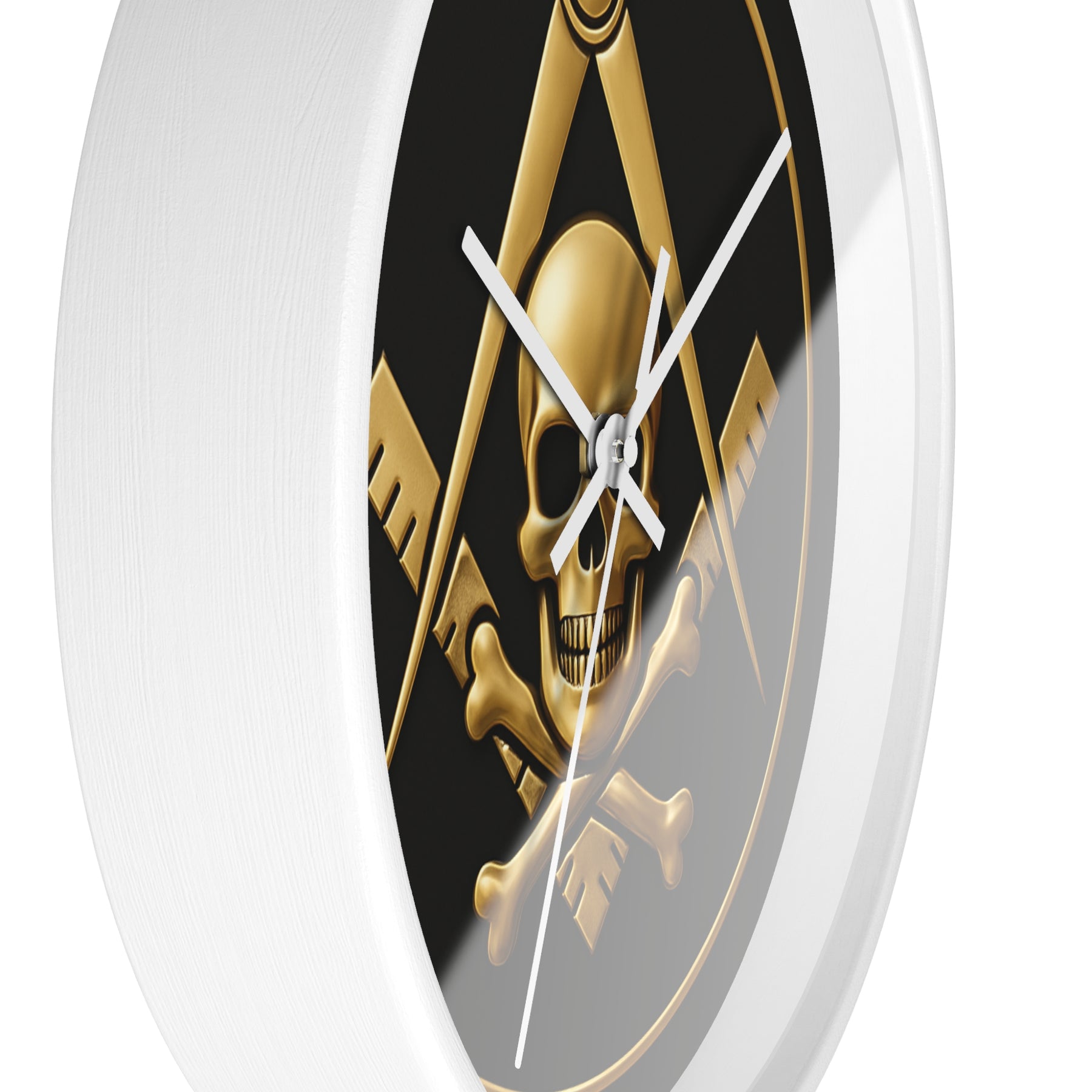 Widows Sons Clock - Square & Compass with Skull Emblem on Wooden Frame - Bricks Masons