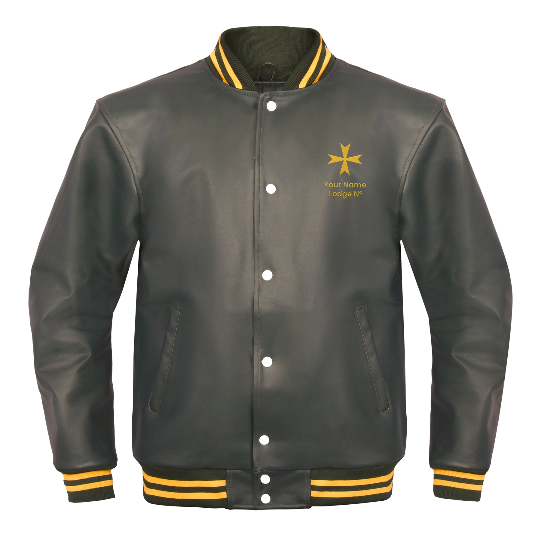 Order Of Malta Commandery Jacket - Leather With Customizable Gold Embroidery - Bricks Masons
