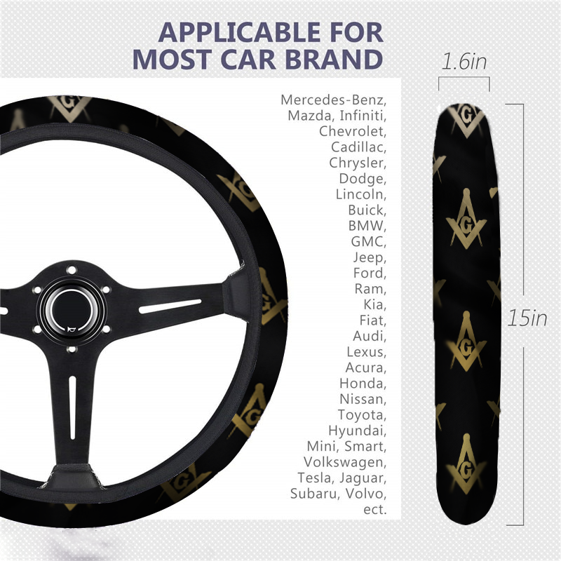 Master Mason Blue Lodge Steering Wheel Cover - White & Gold