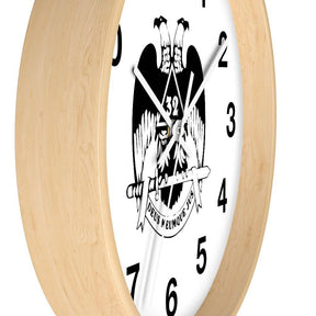 32nd Degree Scottish Rite Clock - Wings Down Wooden Frame - Bricks Masons