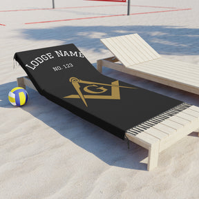 Master Mason Blue Lodge Towel - Black Polyester Customizable Beach Cloth - Bricks Masons