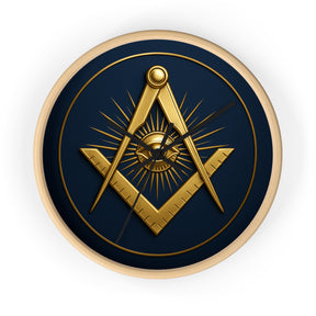 Master Mason Blue Lodge Clock - Wood Frame with Eye Square & Compass Symbol - Bricks Masons