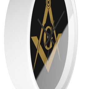Master Mason Blue Lodge Clock - Shiny Golden S&C G on Black Dial - Bricks Masons