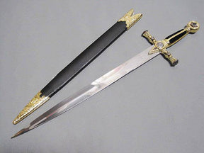 Fellowcraft Blue Lodge Sword - Square Compass Gold Knife W/ Scabbard Gold 25.3"