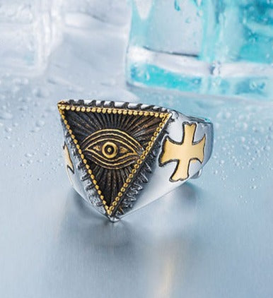 Eye Of Providence Ring - Stainless Steel Silver & Gold - Bricks Masons