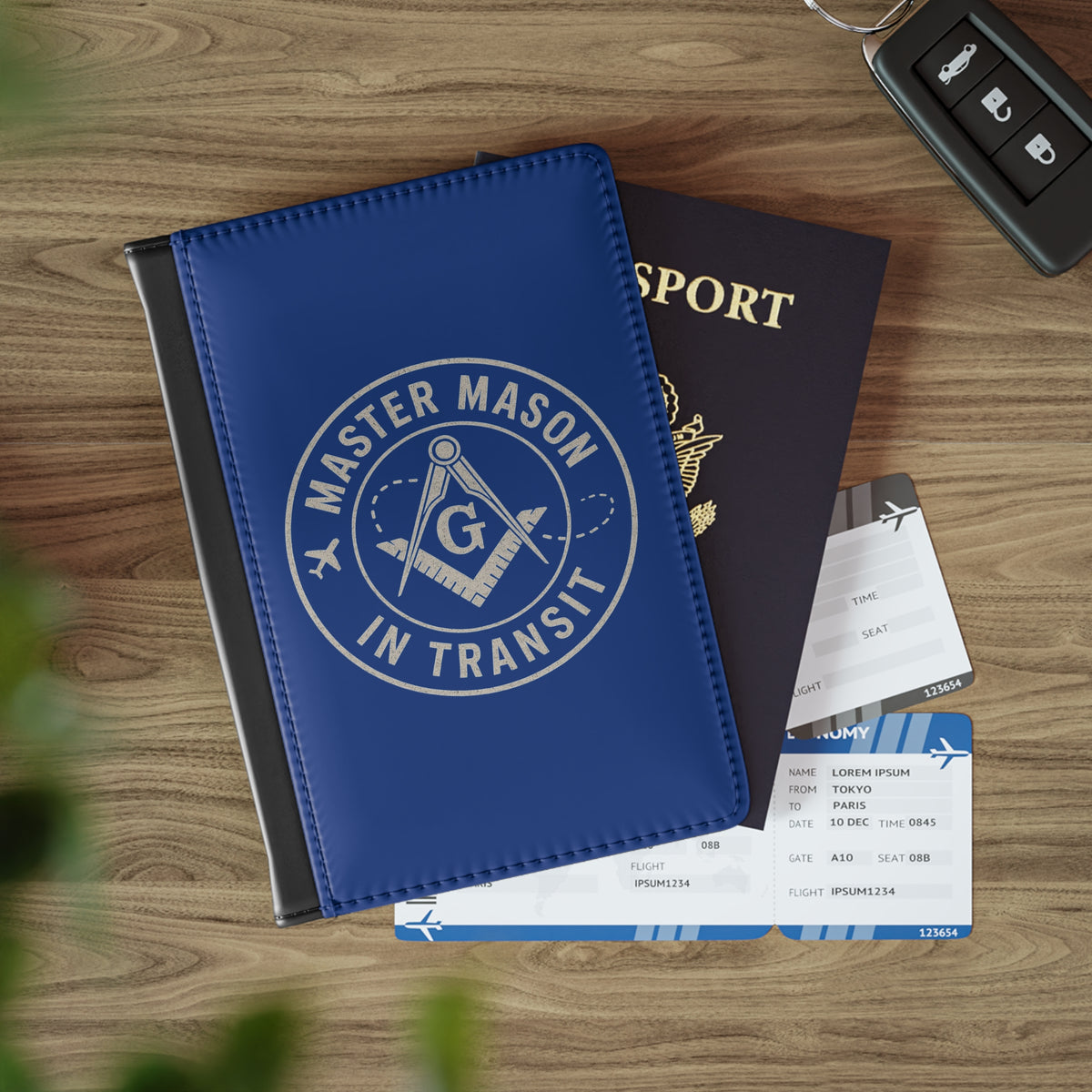 Master Mason Blue Lodge Passport Cover - Blue PU Leather Mason In Transit - Bricks Masons