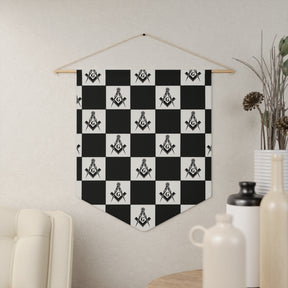 Master Mason Blue Lodge Pennant - S & C with G on Checkered Pattern - Bricks Masons